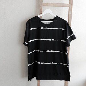 Women’s 2XL Black & White Striped Short Sleeve Top Plus Size Casual Stretch Tee